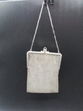 VTG Antique Chainmail Mesh Evening Purse Bag Sapphire Cabochon Art Deco 4"x3"
